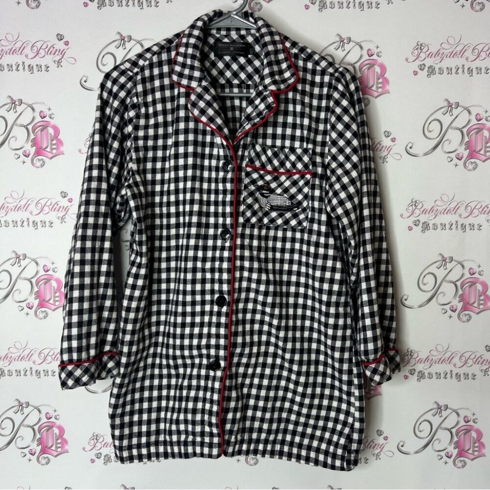 Rocky Mountain flannel company Black and White Checkered Top loon bird